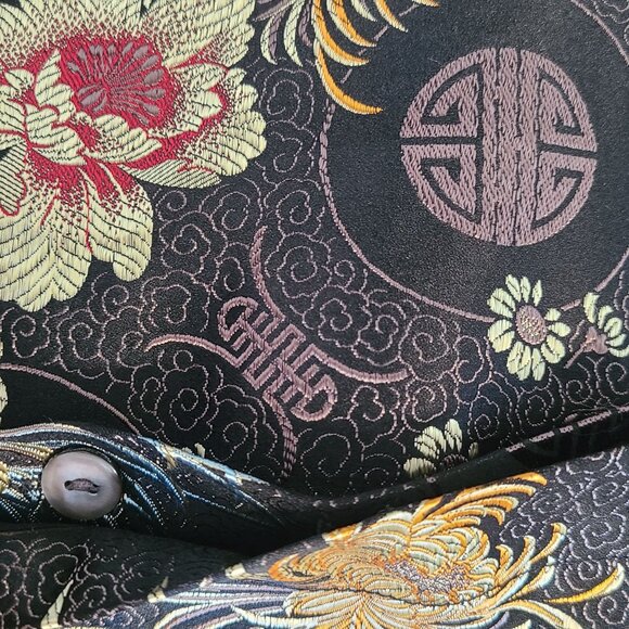 Chicos Silk Blend Asian Print Brocade Kimono Jacket sz 1 / Med Black Gold Artsy - Picture 10 of 10